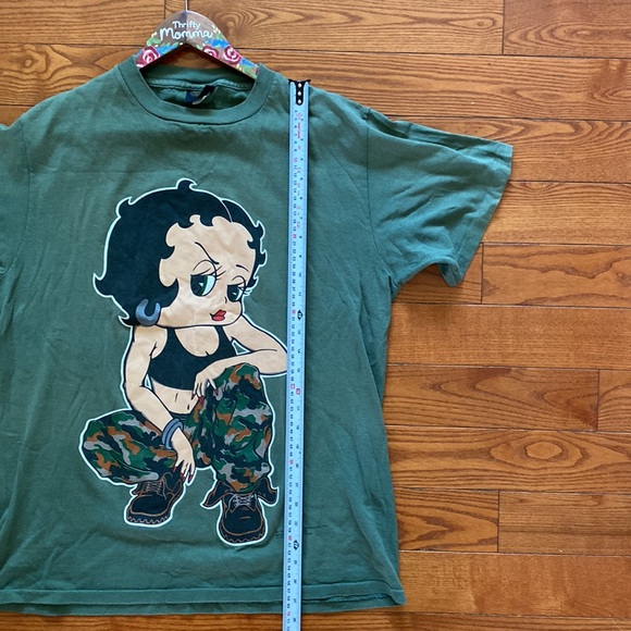 Betty Boop rare Vintage tee”Girls Rule”army camo green large ladies short sleeve - Picture 6 of 8